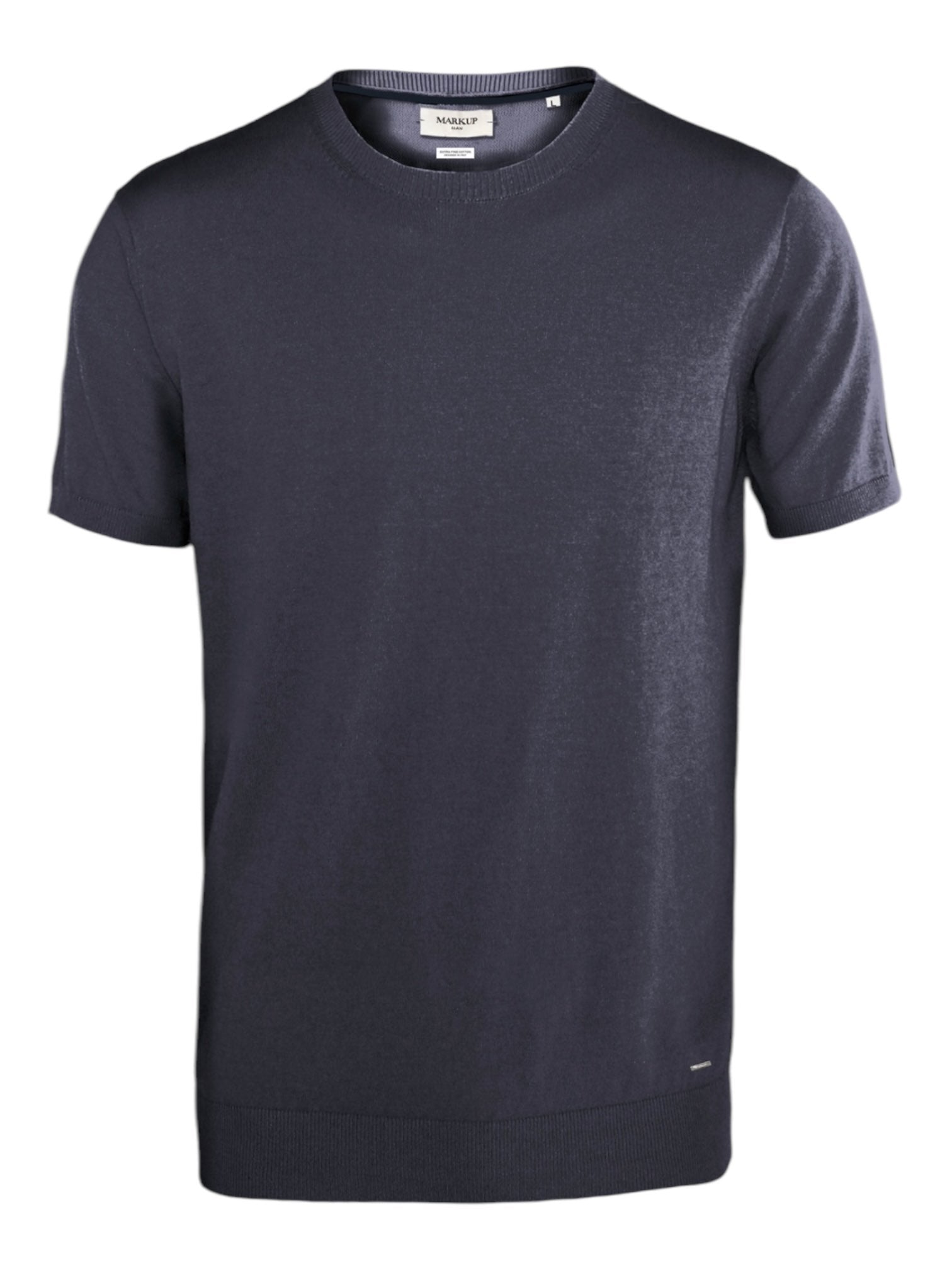 T-shirt Girocollo blu in Cotone con Patch Logo - Regular Fit