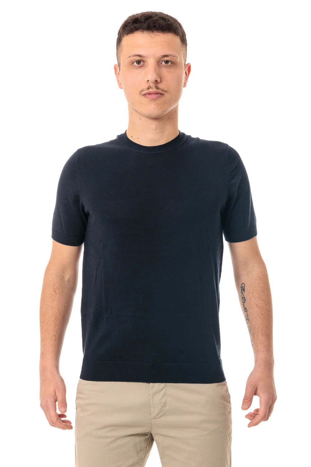 T-shirt Girocollo blu in Cotone con Patch Logo - Regular Fit
