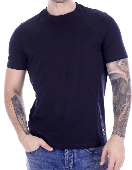 T.shirt girocollo nera a mezze maniche in jersey di cotone