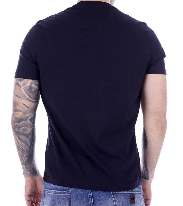 T.shirt girocollo nera a mezze maniche in jersey di cotone