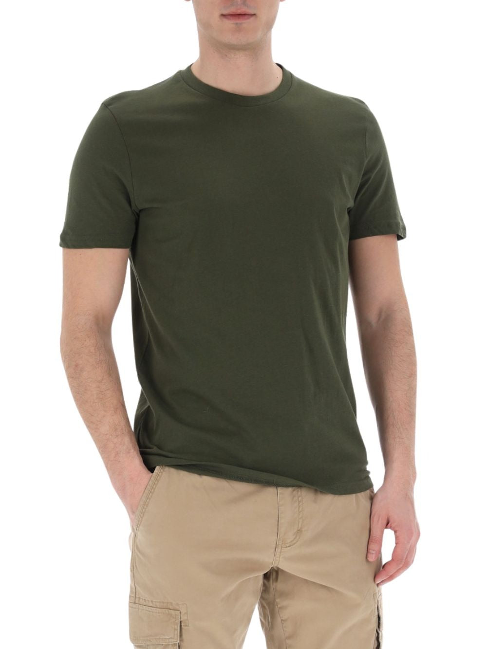 T-shirt Verde Militare in Cotone con Girocollo