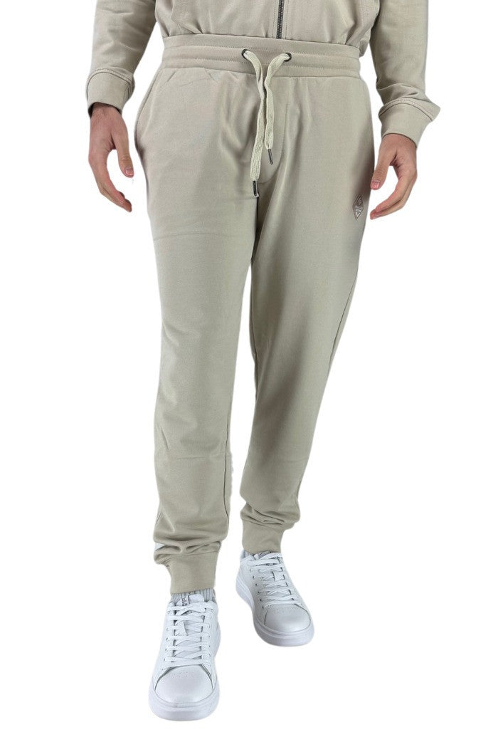 Pantaloni in Felpa Beige in Misto Cotone con Interno Garzato