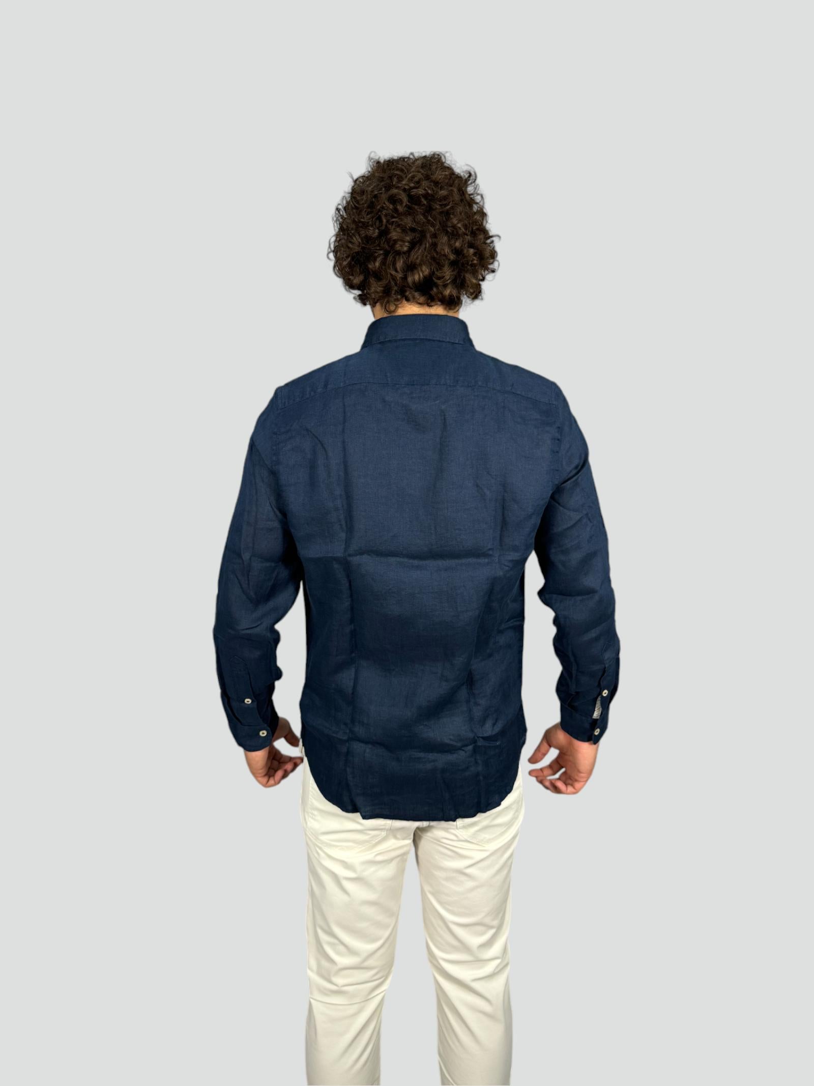 Camicia blu in 100% Lino a maniche lunghe