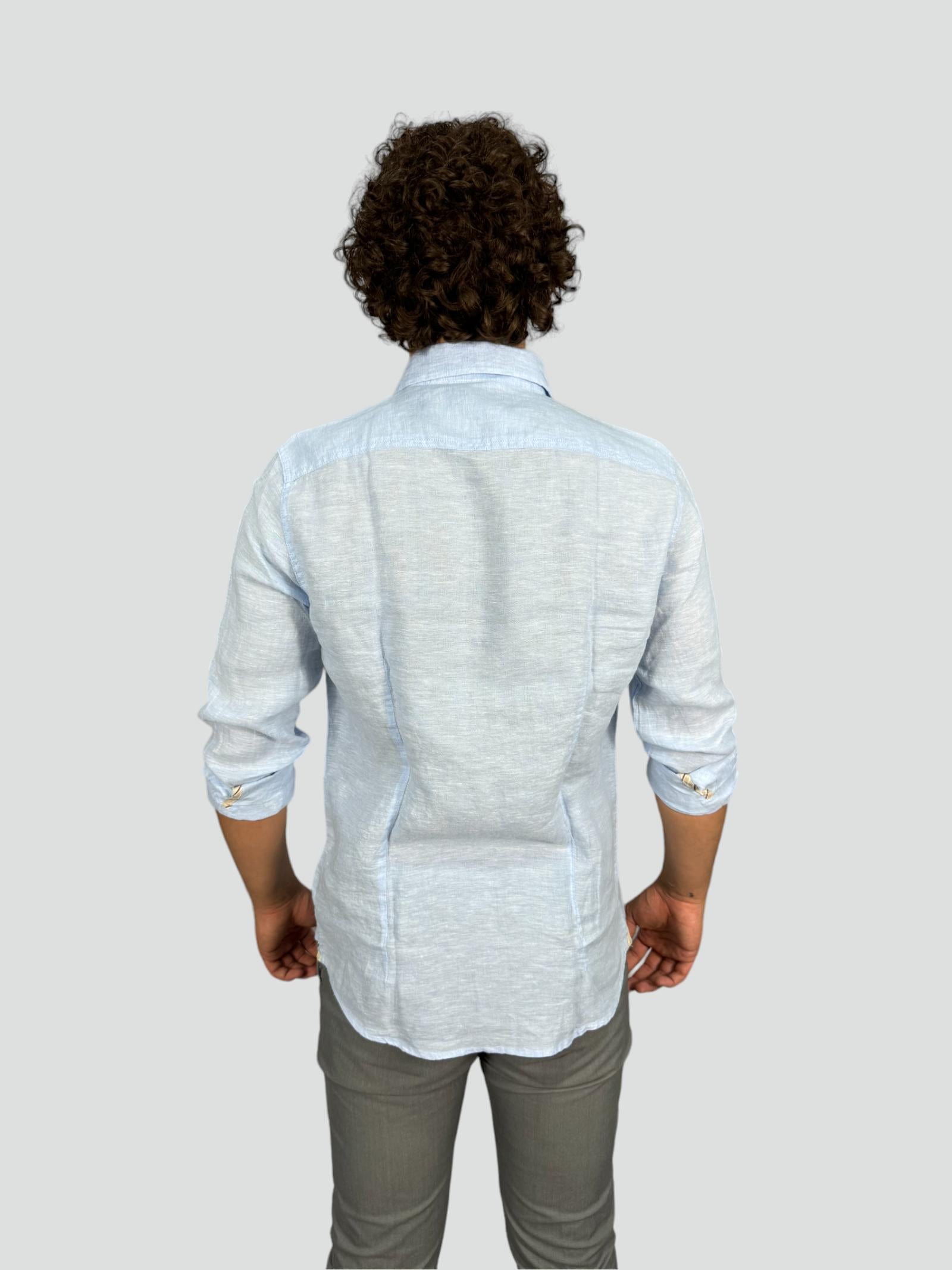 Camicia celeste da uomo in puro lino