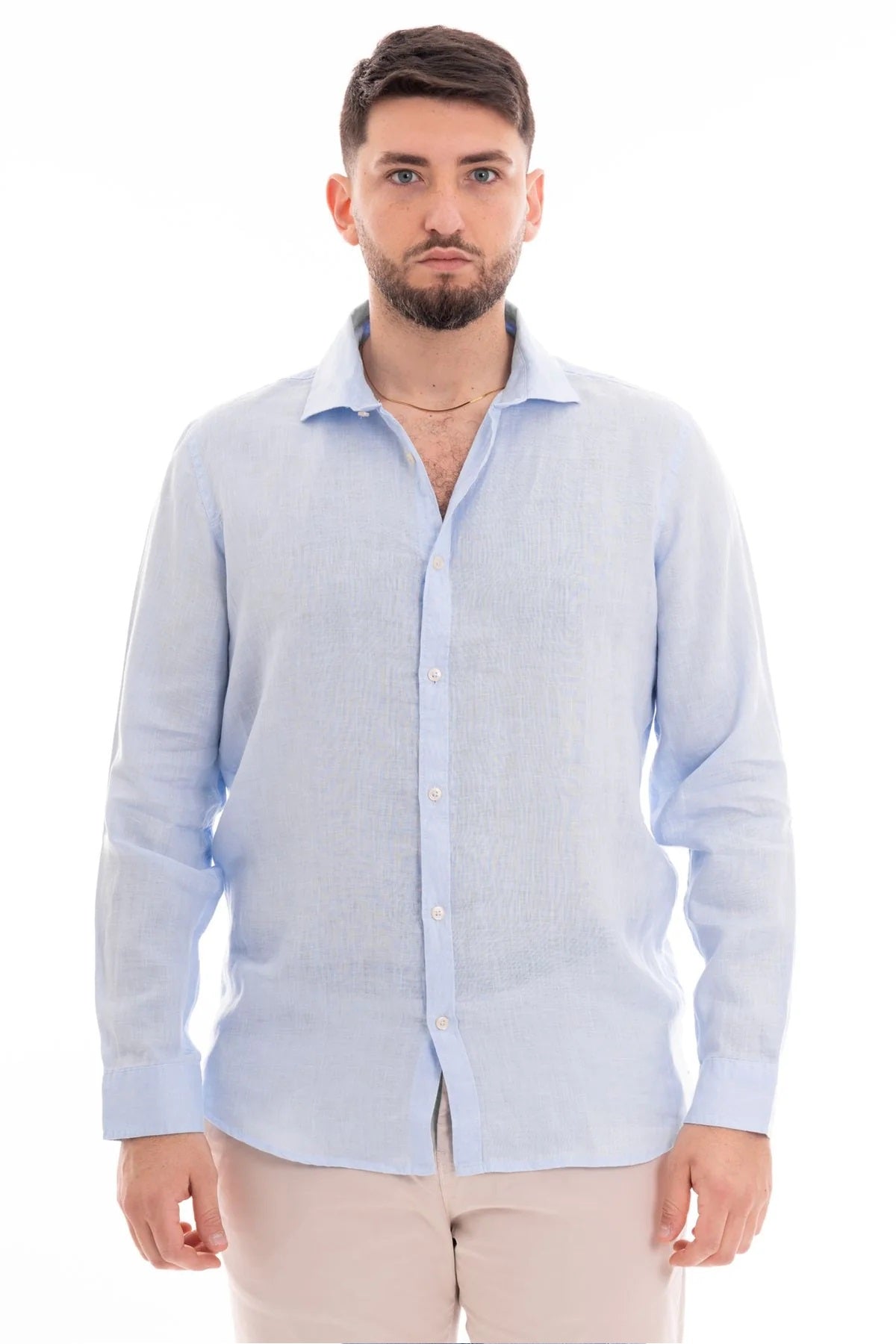 Camicia celeste da uomo in puro lino
