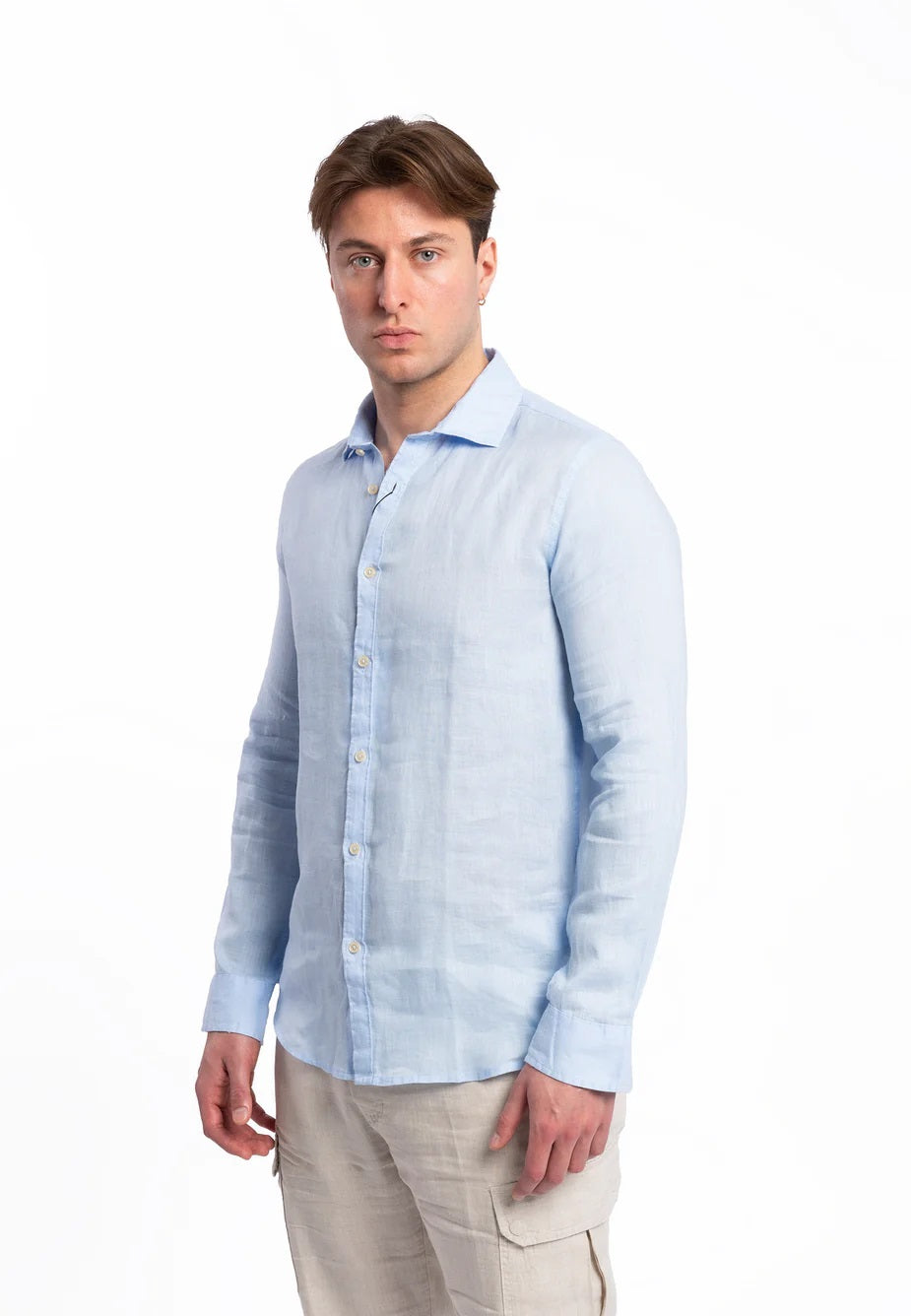 Camicia celeste da uomo in puro lino