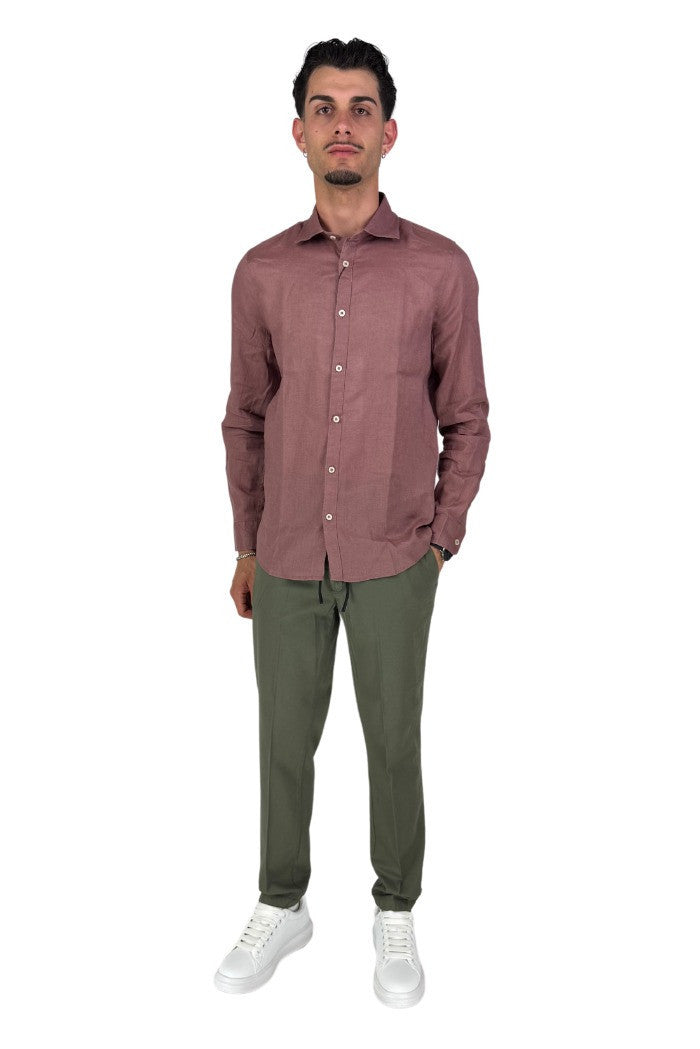 Camicia color cipolla da uomo in puro lino