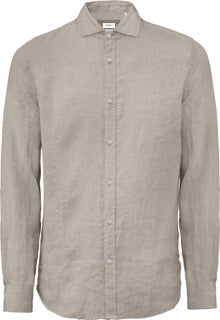 Camicia color corda da uomo in puro lino con collo italiano