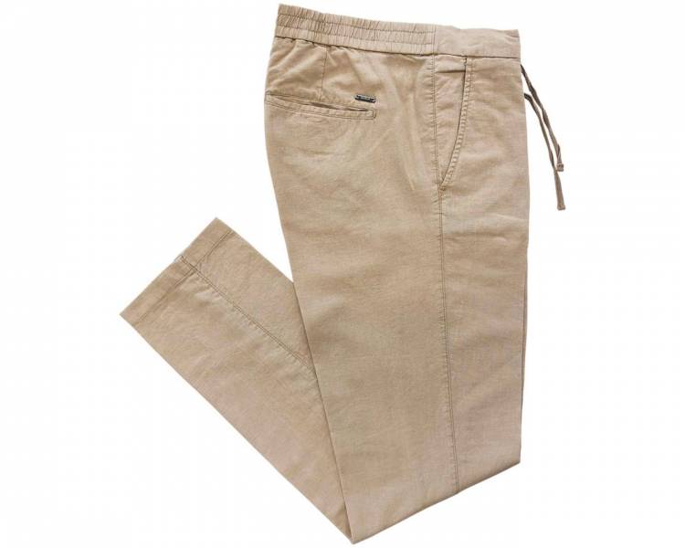 Pantalone in Lino beige con Vita Elasticizzata e Coulisse