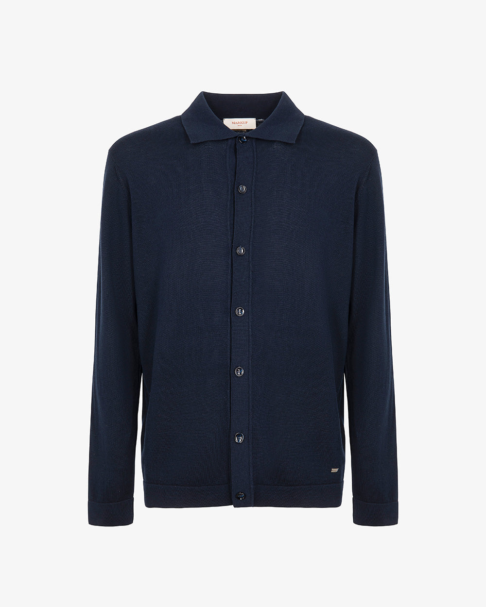 Camicia in Maglia Blu a Maniche Lunghe con Abbottonatura Frontale