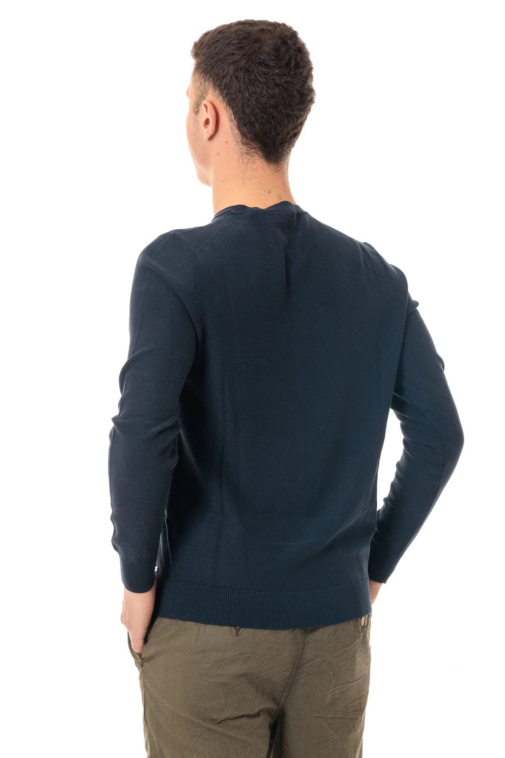 Maglia Girocollo blu in Cotone Punto Riso Regular Fit