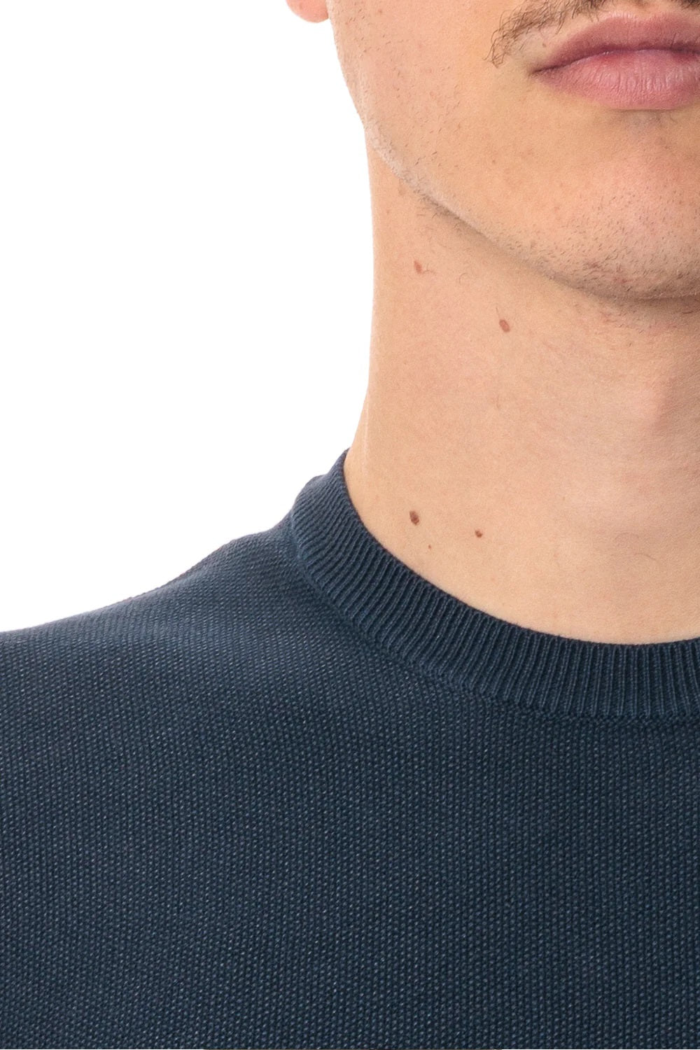 Maglia Girocollo blu in Cotone Punto Riso Regular Fit
