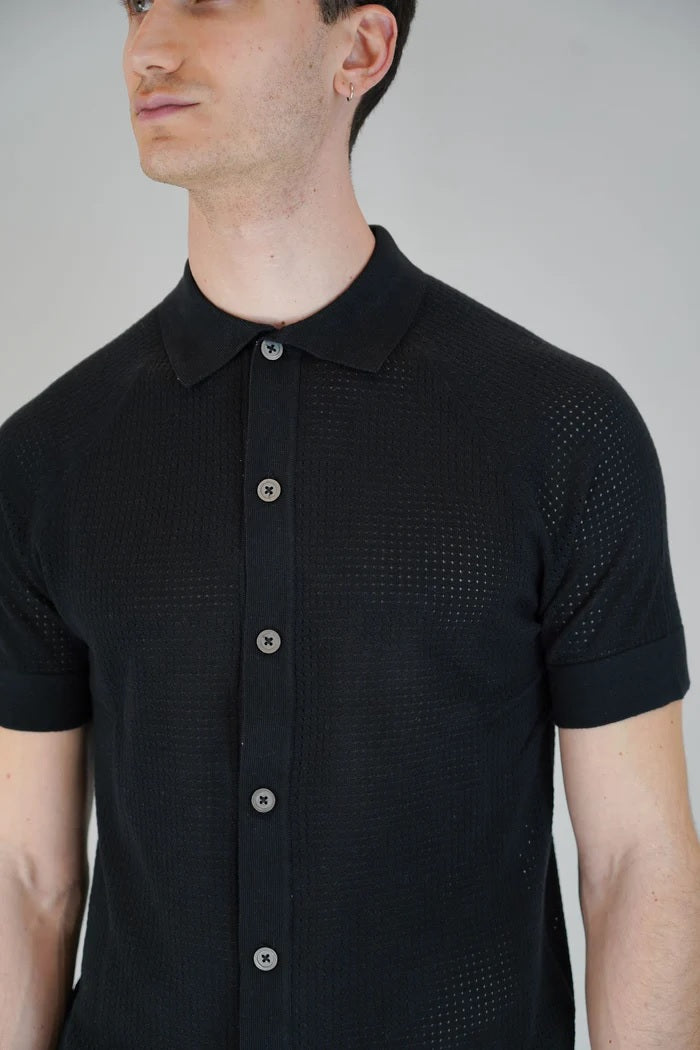 Polo cardigan in maglia manica corta
