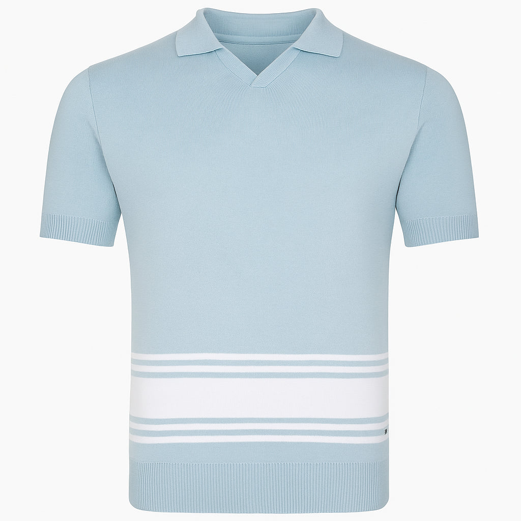 Polo Derby in Maglia di Cotone azzurra con Riga bianca a Manica Corta