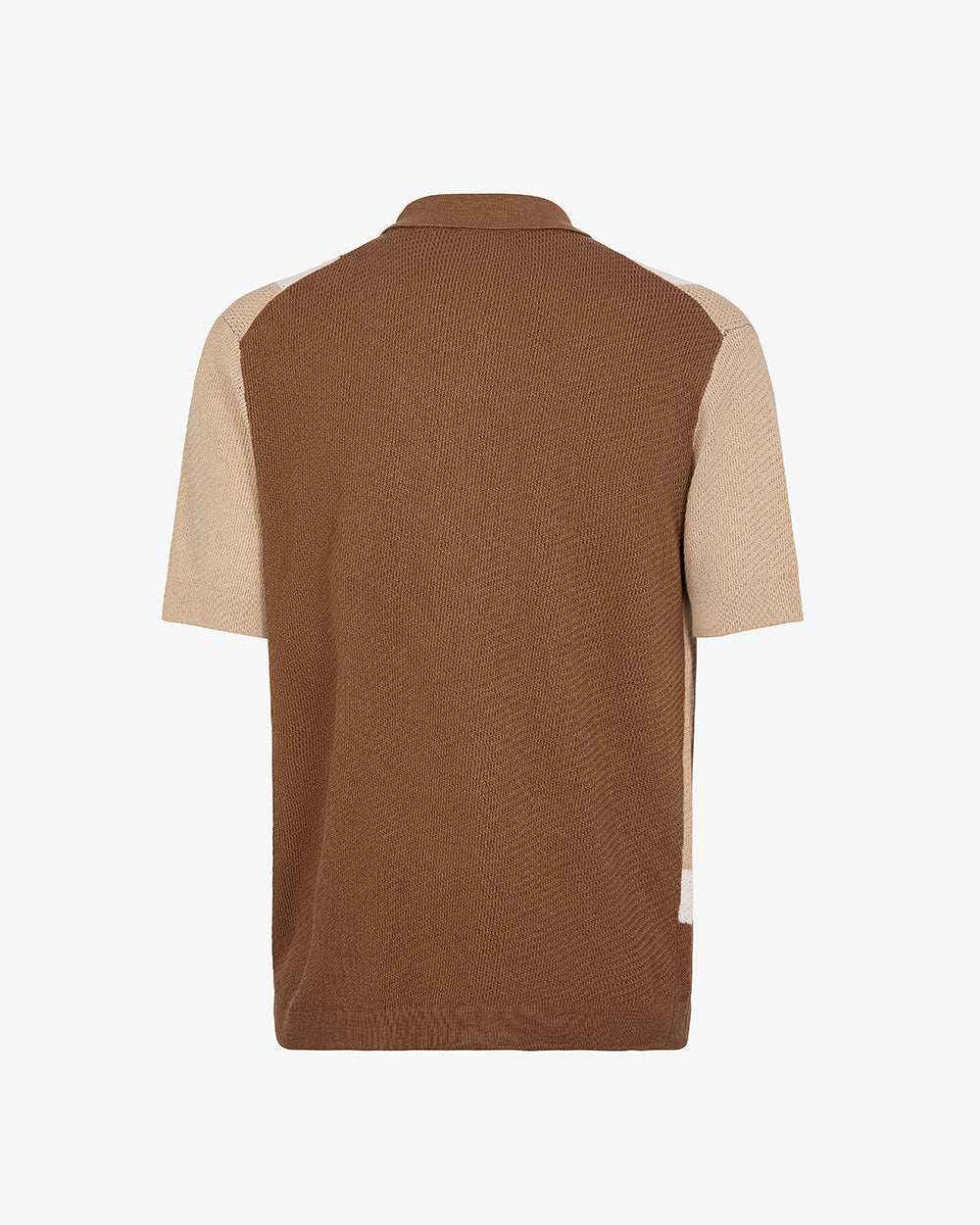 Camicia in Misto Lino Tabacco a Mezza Manica con Motivo Block Color