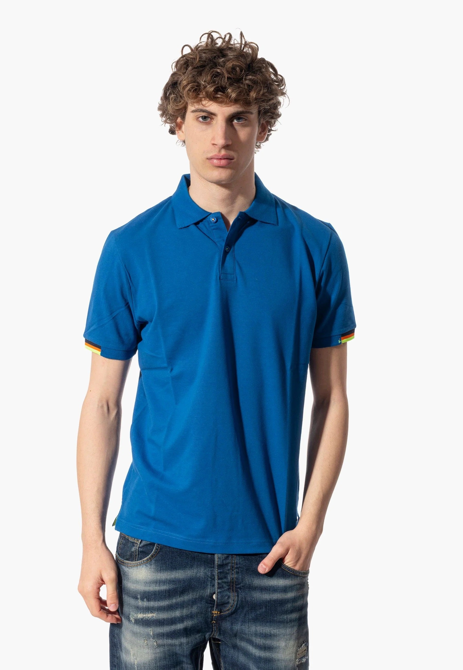 Polo a mezze maniche bluette con colletto classico
