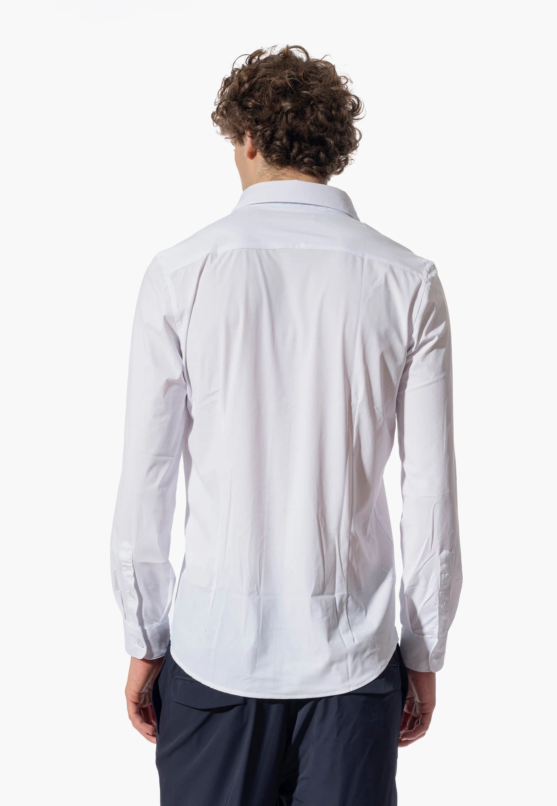 Camicia in Nylon bianca a Maniche Lunghe con Collo Italiano