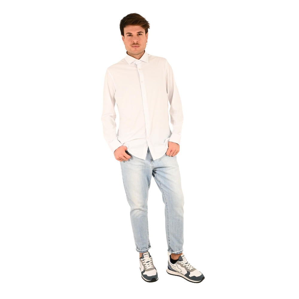Camicia in Nylon bianca a Maniche Lunghe con Collo Italiano