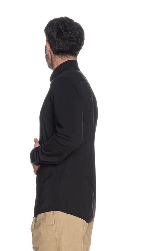 Camicia nera in Nylon a Maniche Lunghe con Collo Italiano