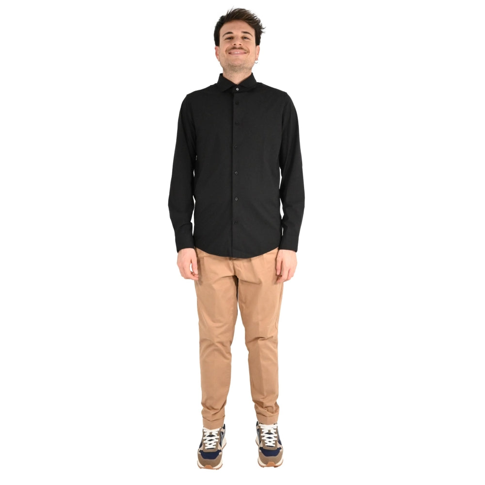 Camicia nera in Nylon a Maniche Lunghe con Collo Italiano