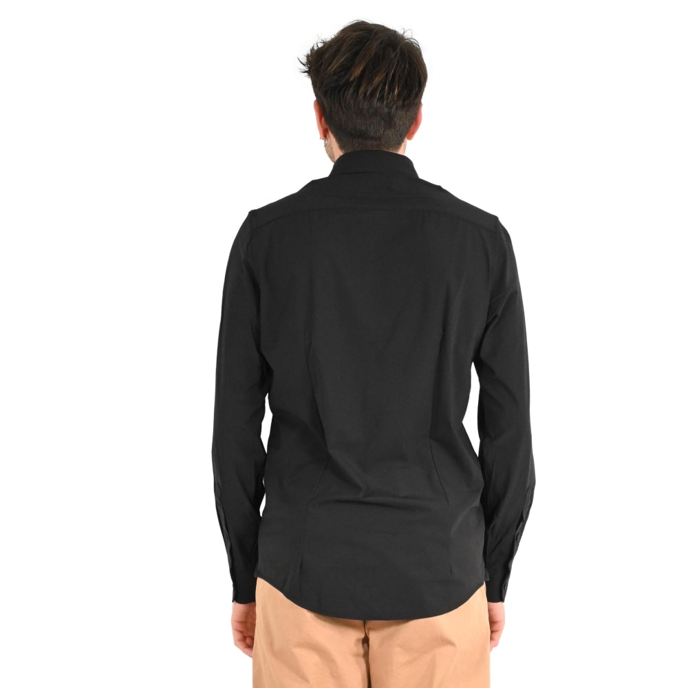 Camicia nera in Nylon a Maniche Lunghe con Collo Italiano