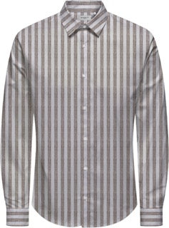 Camicia a Righe color tabacco con Collo Italiano e Maniche Lunghe