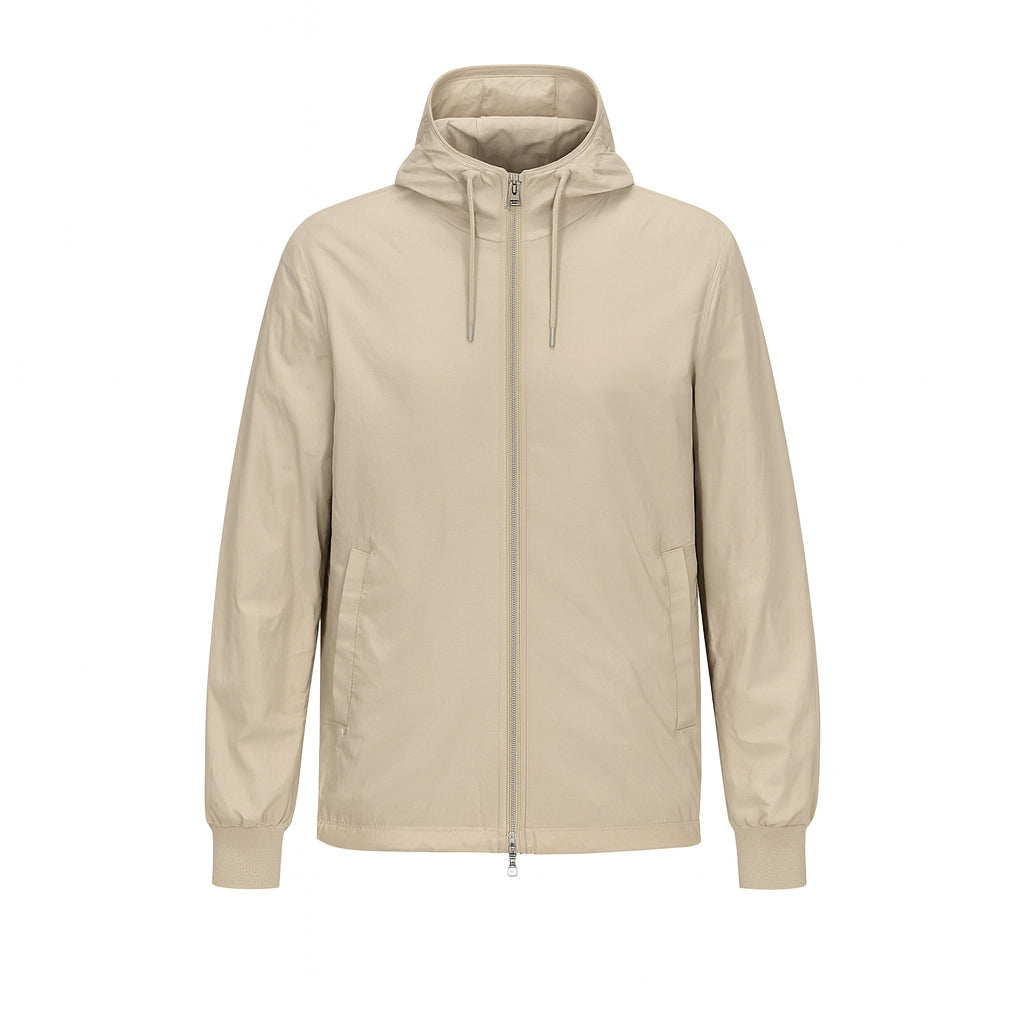 Giubbino con cappuccio in tessuto nylon goffrato beige