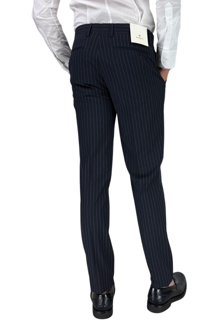 Pantalone Regular Gessato Blu in Poliviscosa