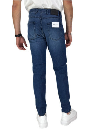 Jeans Chino Blu in Denim Stretch con Tasche Oblique