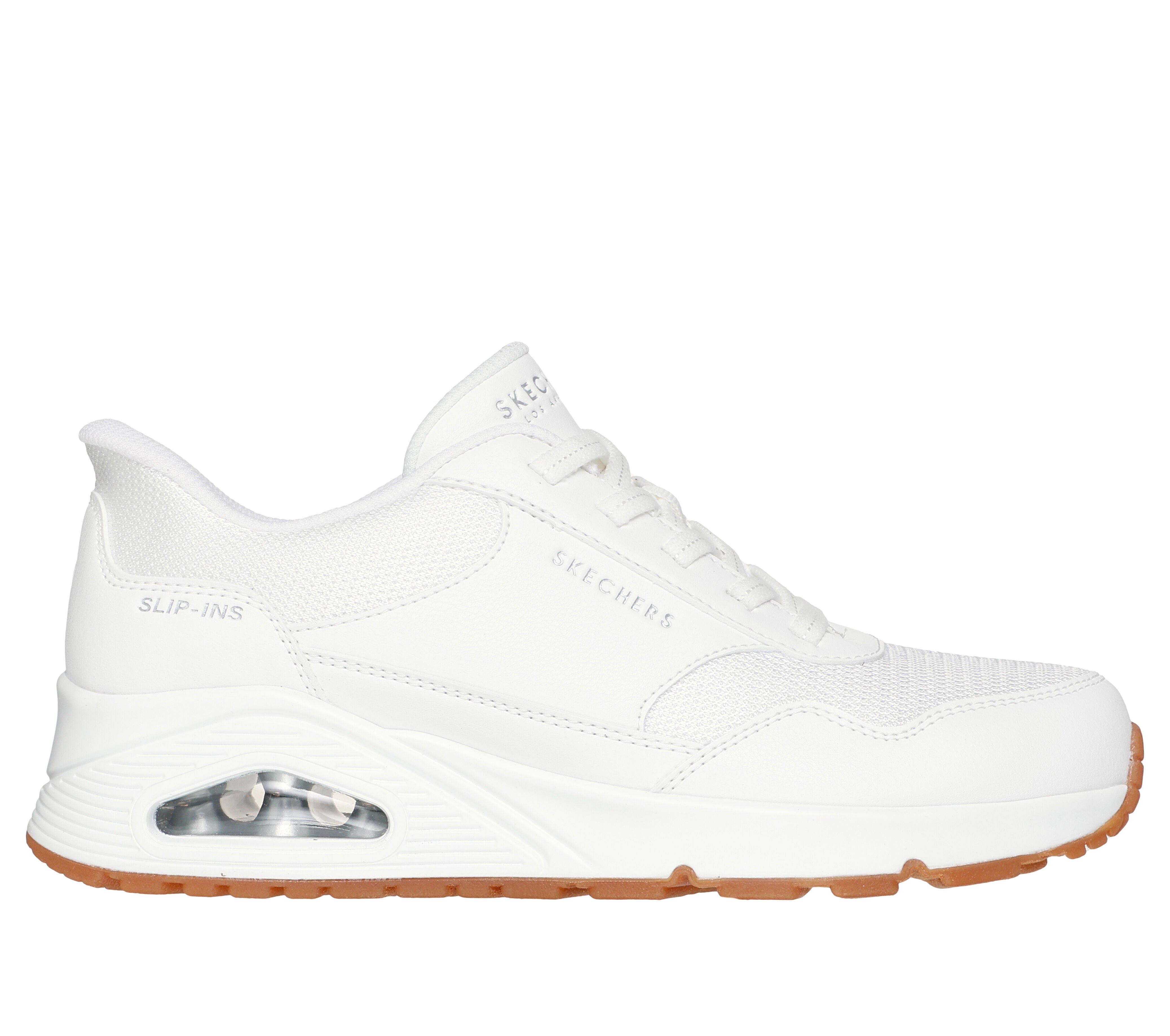 Sneakers Bianche con Suola Skech-Air® e Tomaia in Mesh e Ecopelle