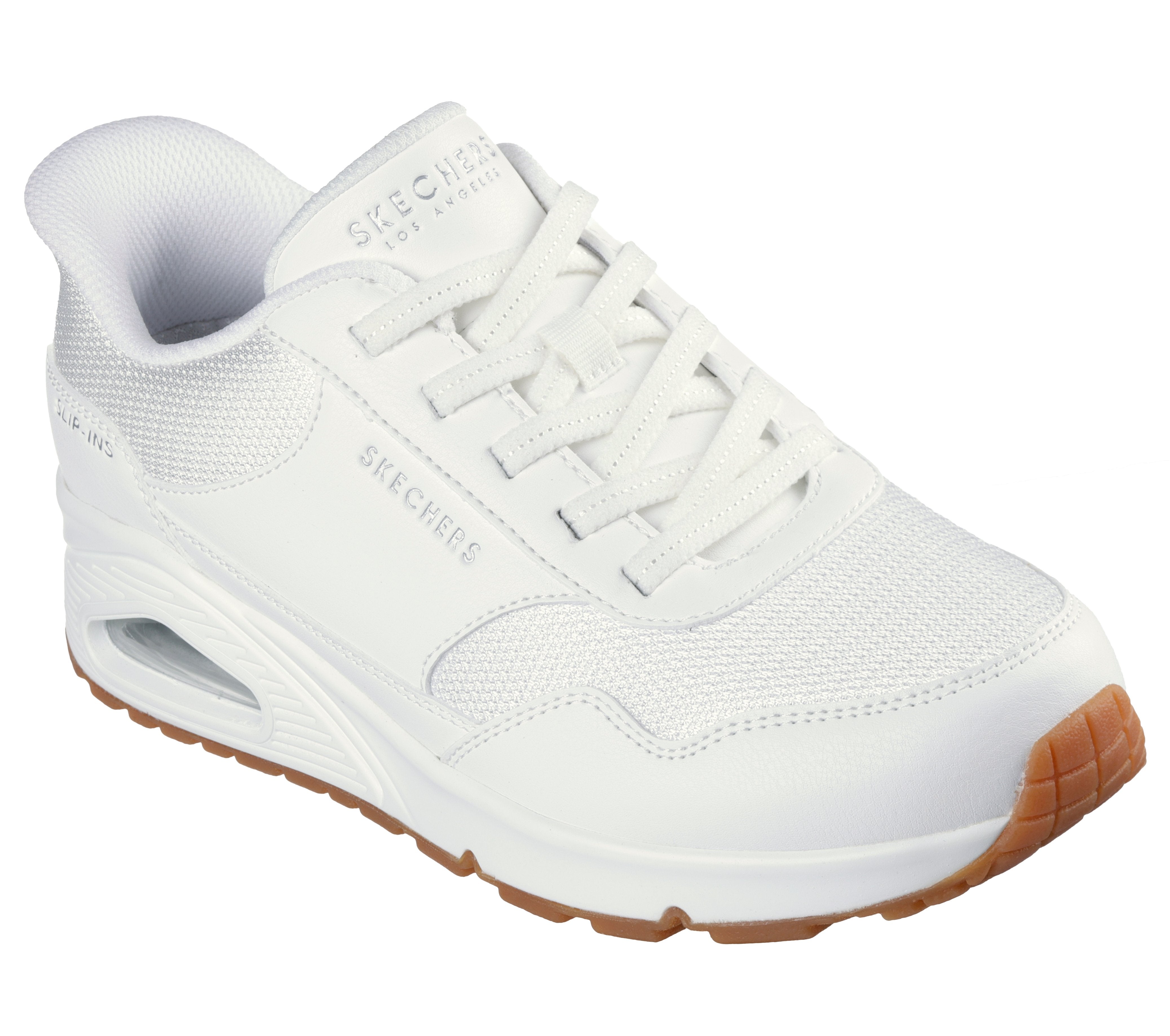Sneakers Bianche con Suola Skech-Air® e Tomaia in Mesh e Ecopelle