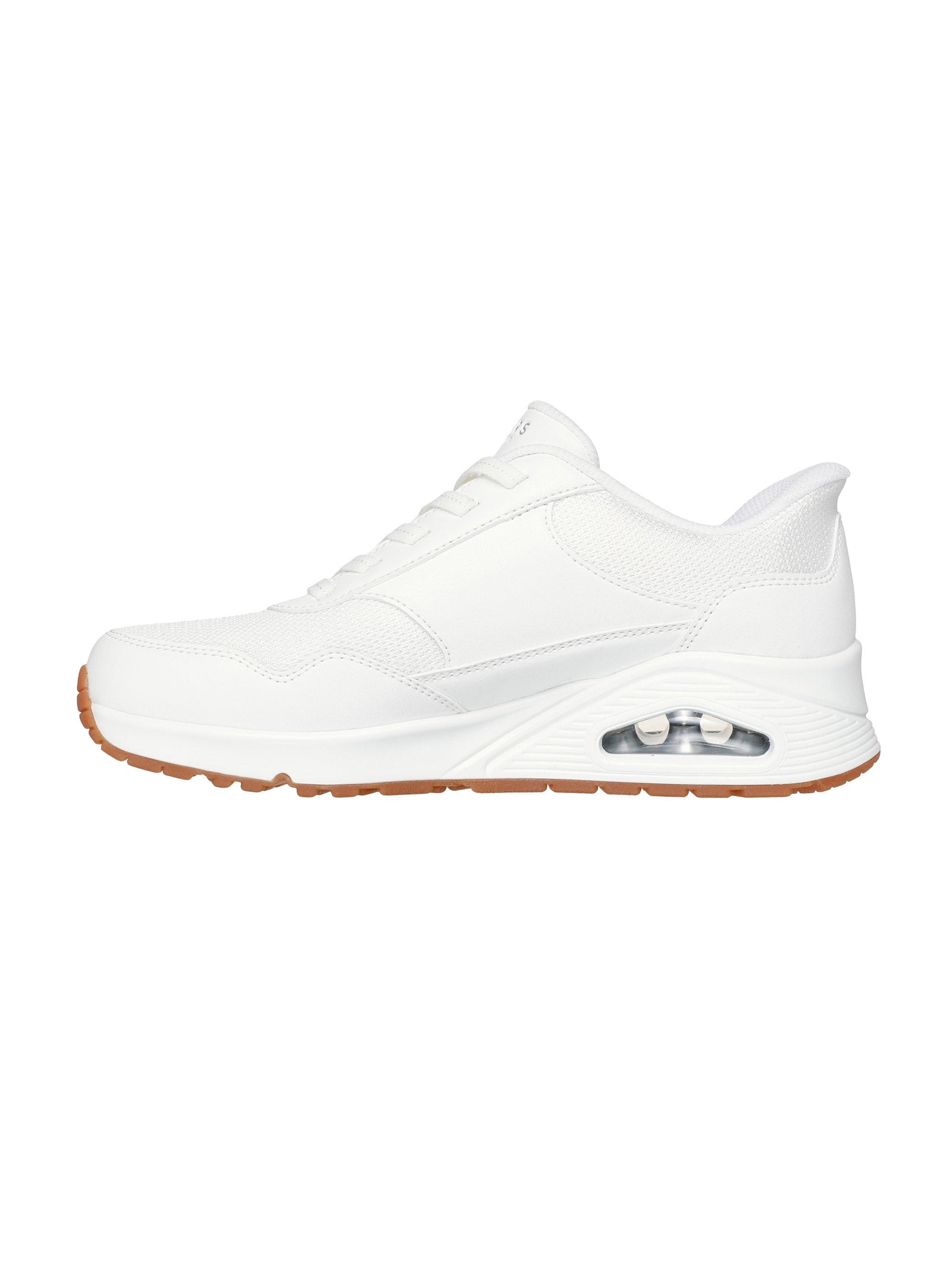 Sneakers Bianche con Suola Skech-Air® e Tomaia in Mesh e Ecopelle