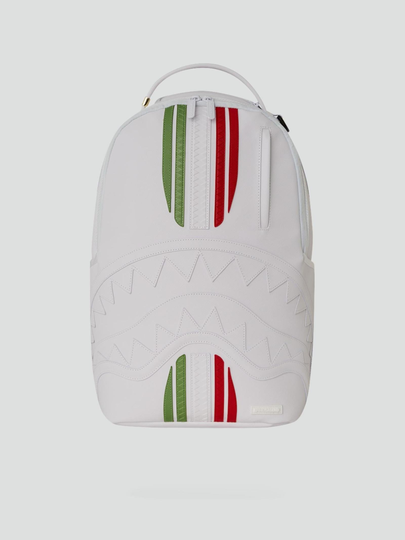 Zaino "Italy Racing Stripes" Bianco con Dettagli Tricolore in Ecopelle