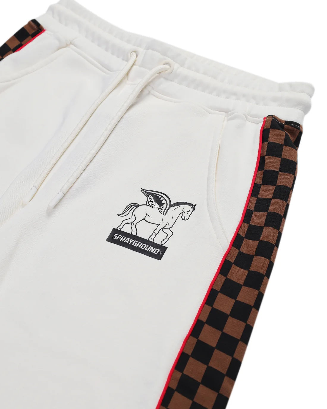 Pantaloni "Triple Pants" Avorio con Bande Checkered a Contrasto