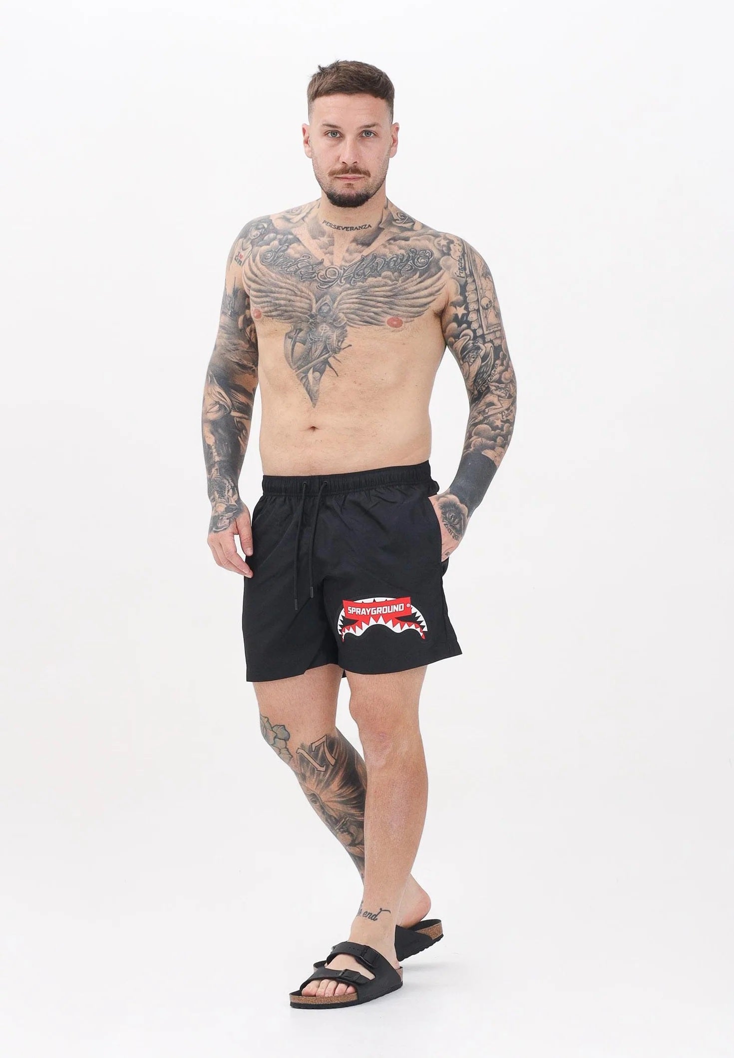 Costume da Bagno "Shark Patch" Nero con Tasca Posteriore