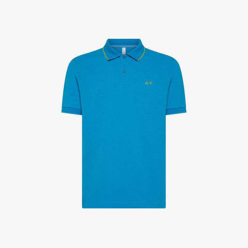 Polo ottanio "Small Stripes on Collar" con profili a contrasto SUN68