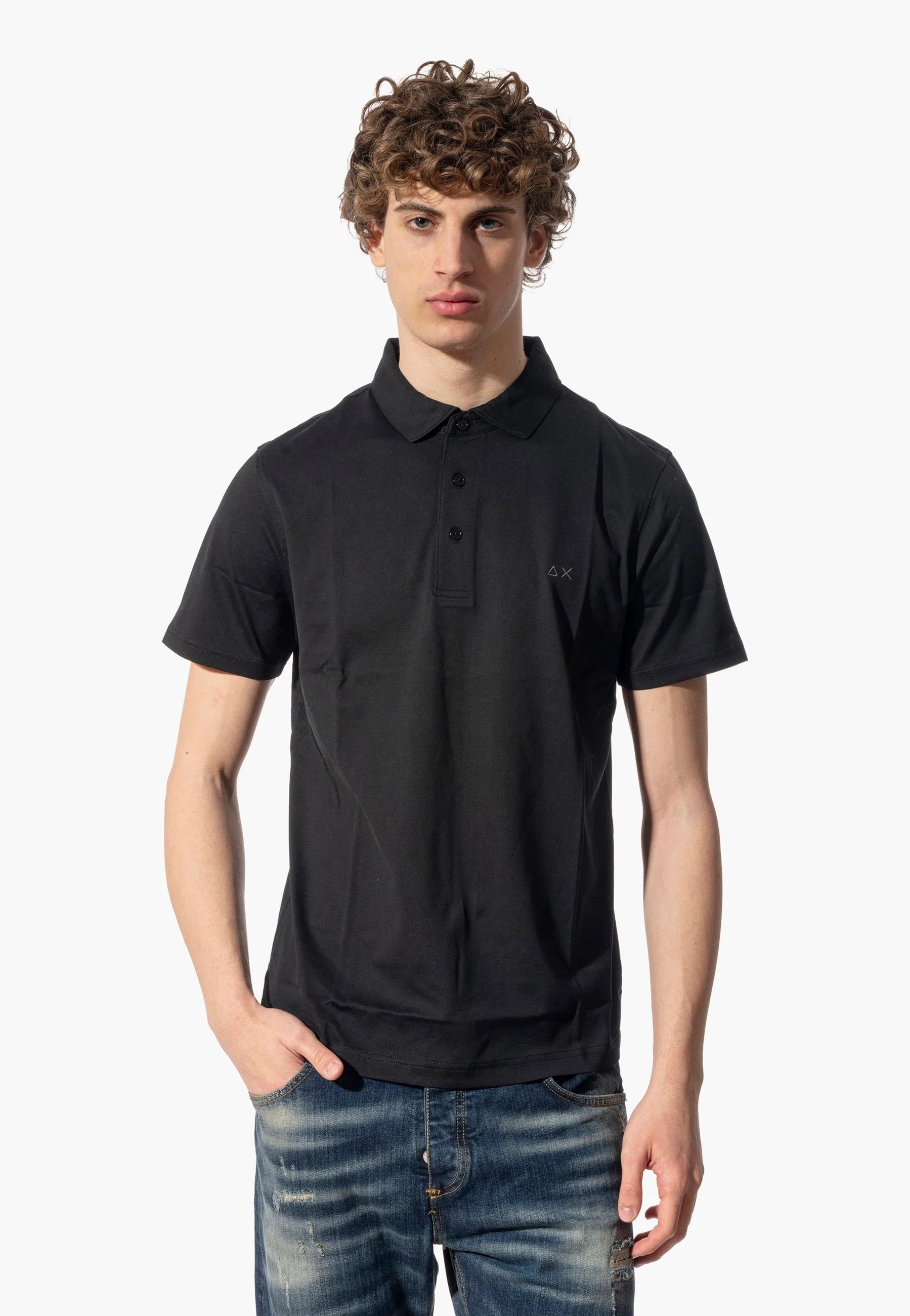 Polo nera "Jersey Mercerized" in Cotone Sun68