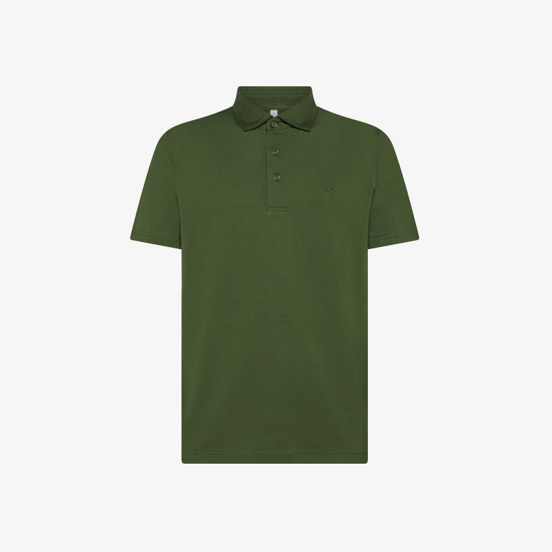 Polo Verde Militare SUN68 in Jersey con Logo Tono su Tono