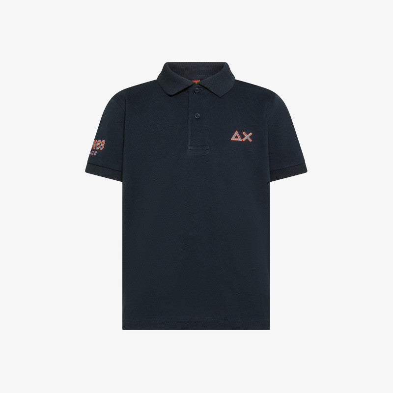 Polo Blu Bambino SUN68 con Logo Arancione a Contrasto