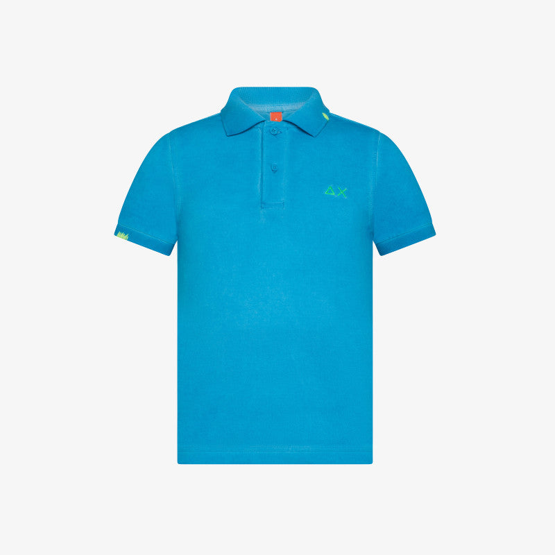 Polo Ottanio Chiaro Bambino in Piquet con Dettagli Fluo