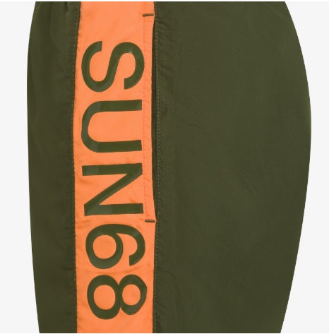 Costume Mare Bambino SUN68 con Banda Logata e Dettagli Fluo