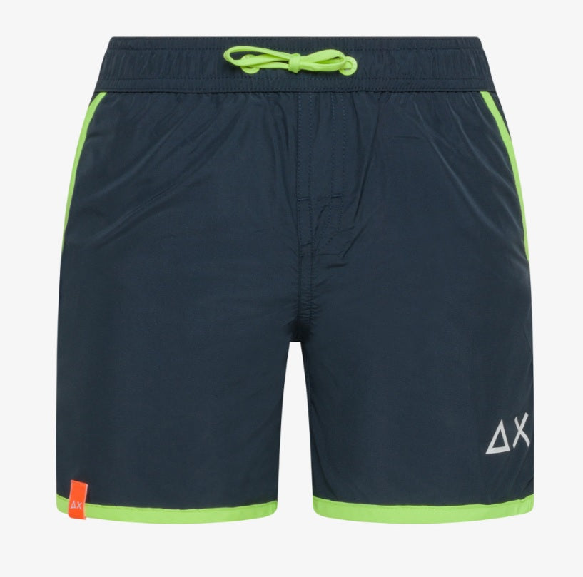 Costume da bagno Bambino Blu con Dettagli Fluo e Logo SUN68