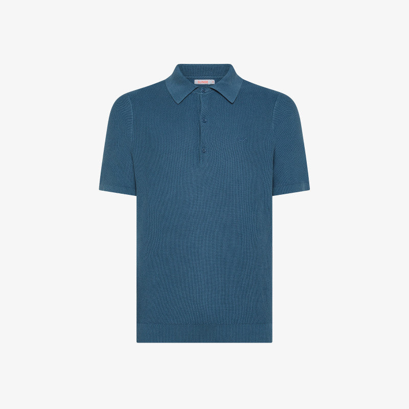 Polo Maglia Avio Scuro Uomo in Cotone Piquet con Logo Ricamato