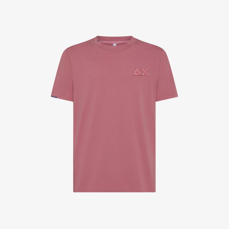 T-shirt rosa scuro con Lavaggio Vintage in Cotone