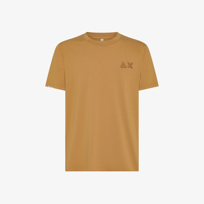 T-shirt "SUN68" Caramello con Logo Ricamato a Contrasto