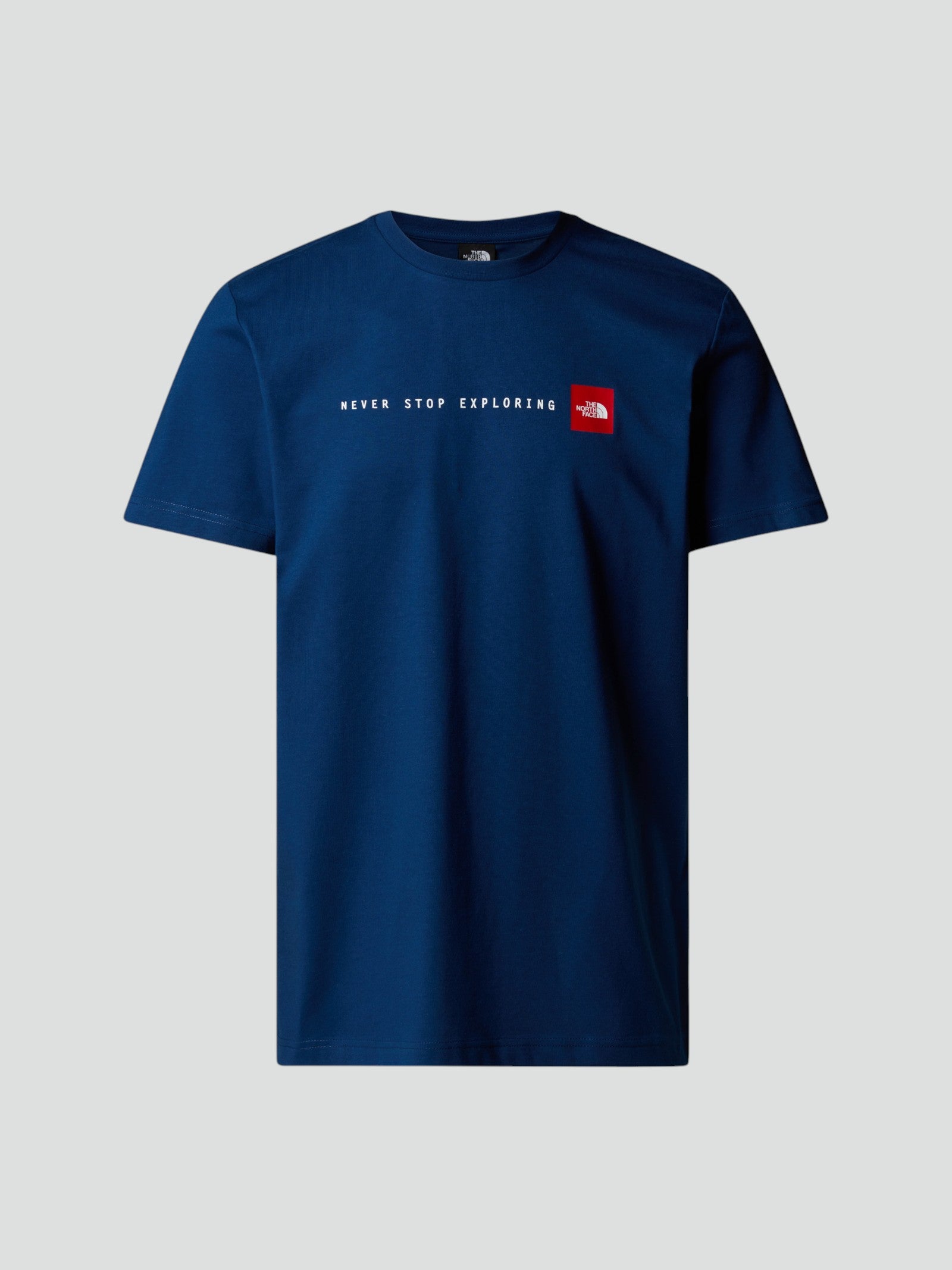 T-shirt Uomo Blu con Scritta "Never Stop Exploring"