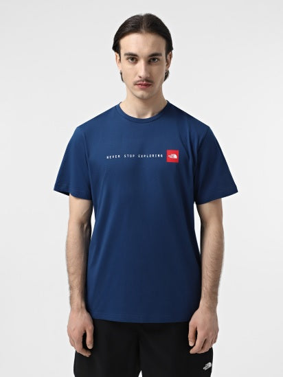 T-shirt Uomo Blu con Scritta "Never Stop Exploring"