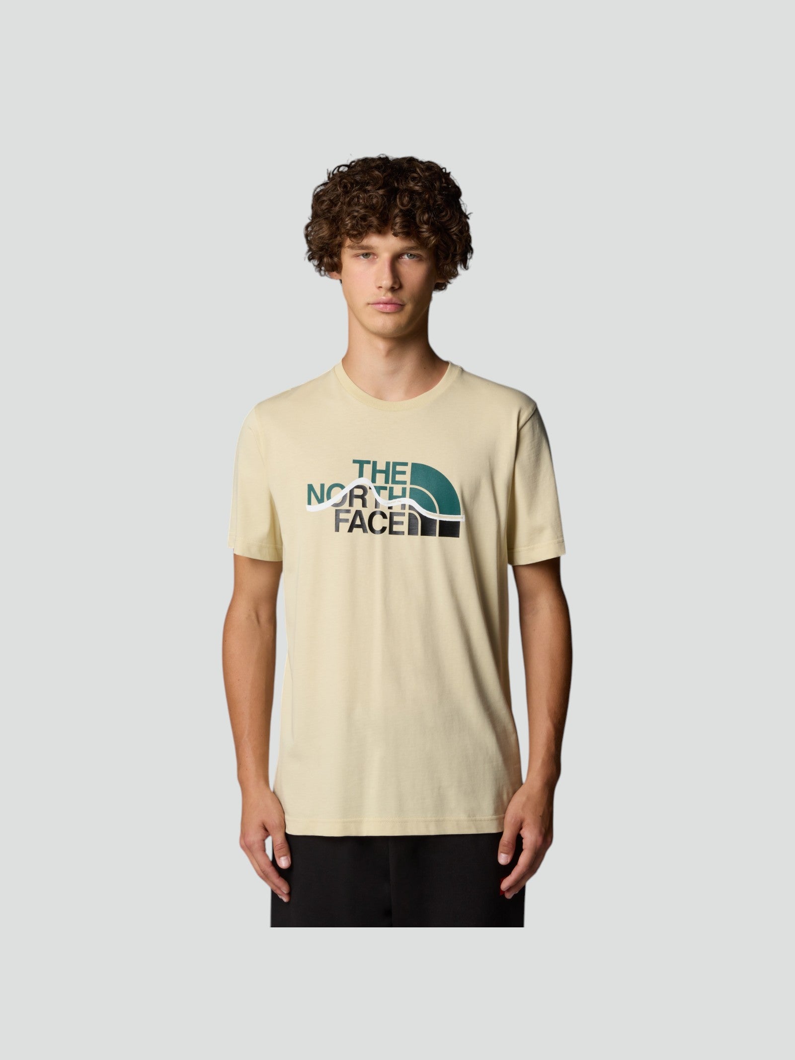 T-shirt beige Uomo Girocollo con Logo Frontale Grande e Logo Retro<BR/>