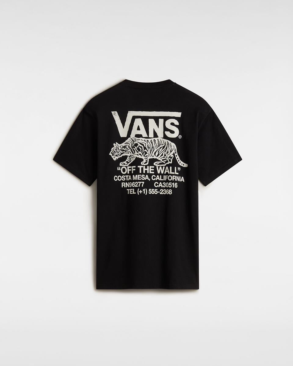 T-shirt California Native Nera con Orso e Logo Vans bianco Ricamato