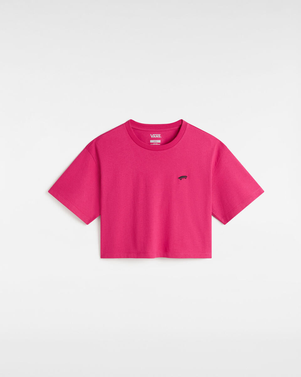 T-shirt "P5Q" Fucsia con Mini Skate Ricamato Cropped in Cotone